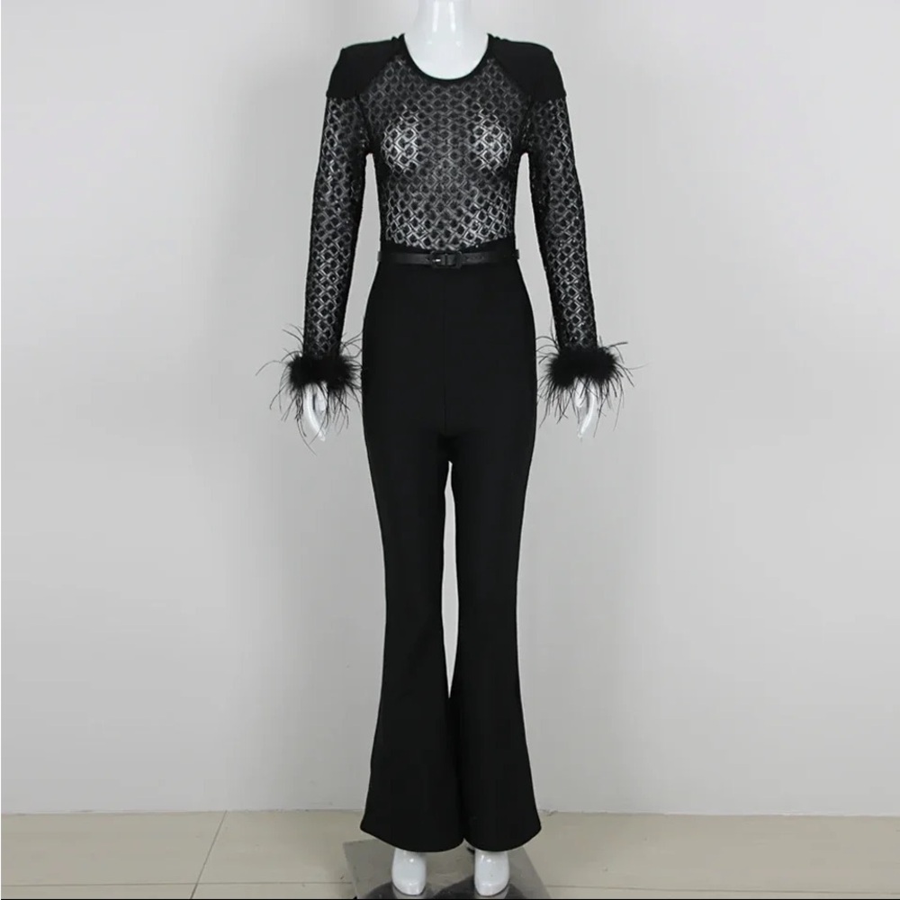 🎉Stand out Feather Belt Bodycon Jumpsuit Size S thru XXL - Picture 2 of 16